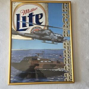 Vintage Miller Lite Marine Proud Military Beer Sign Mirror Pub Man Cave RARE